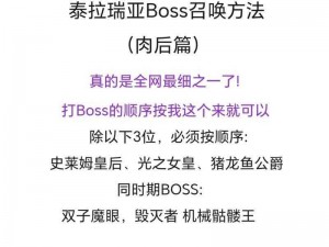 泰拉瑞亚：Boss顺序与召唤方式一览，探索游戏世界终极挑战之旅