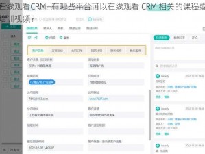 在线观看CRM—有哪些平台可以在线观看 CRM 相关的课程或培训视频？