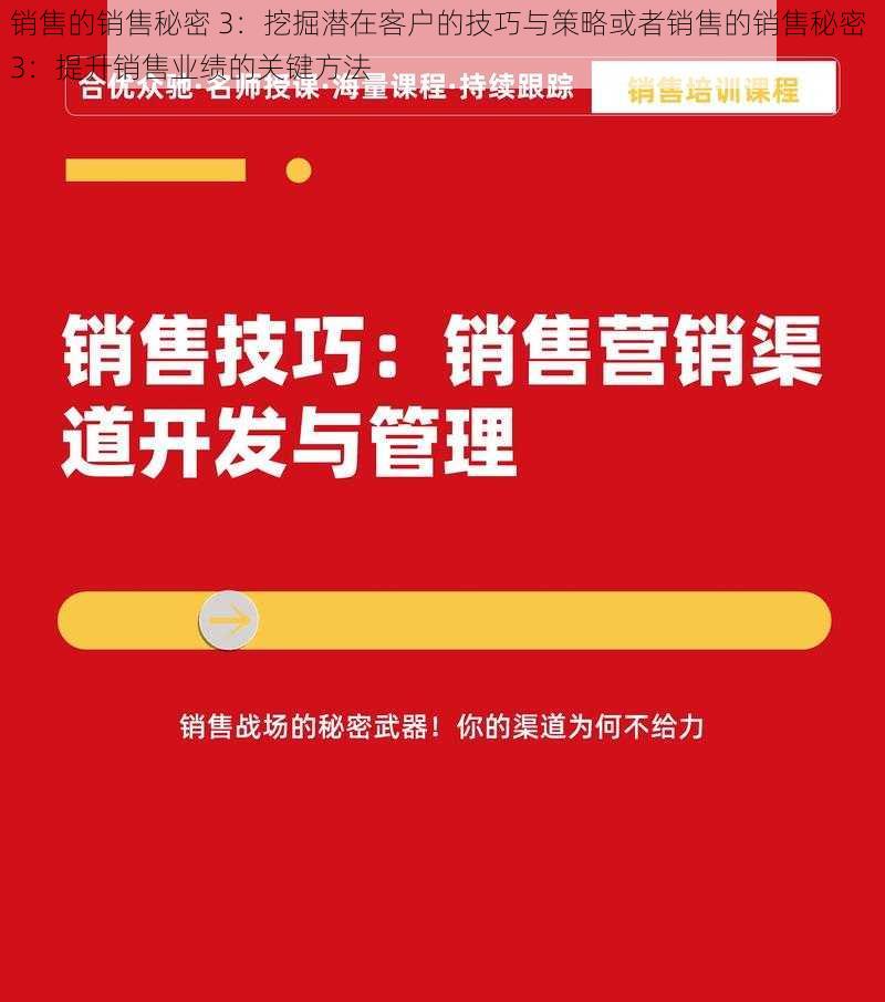 销售的销售秘密 3：挖掘潜在客户的技巧与策略或者销售的销售秘密 3：提升销售业绩的关键方法