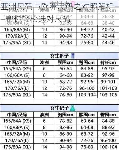 亚洲尺码与欧洲尺码之对照解析——帮你轻松选对尺码