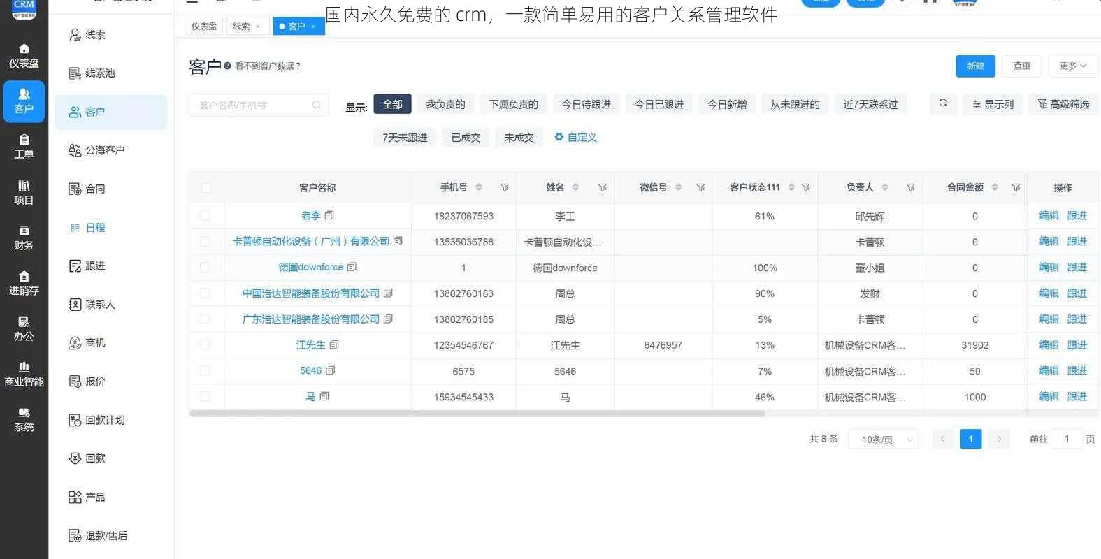 国内永久免费的 crm，一款简单易用的客户关系管理软件