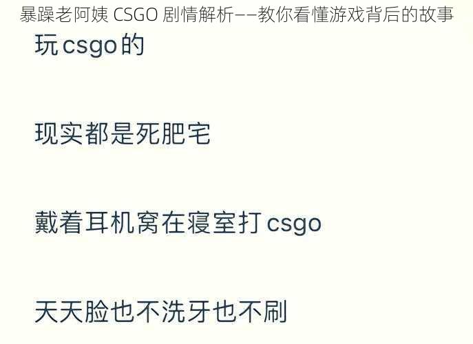 暴躁老阿姨 CSGO 剧情解析——教你看懂游戏背后的故事