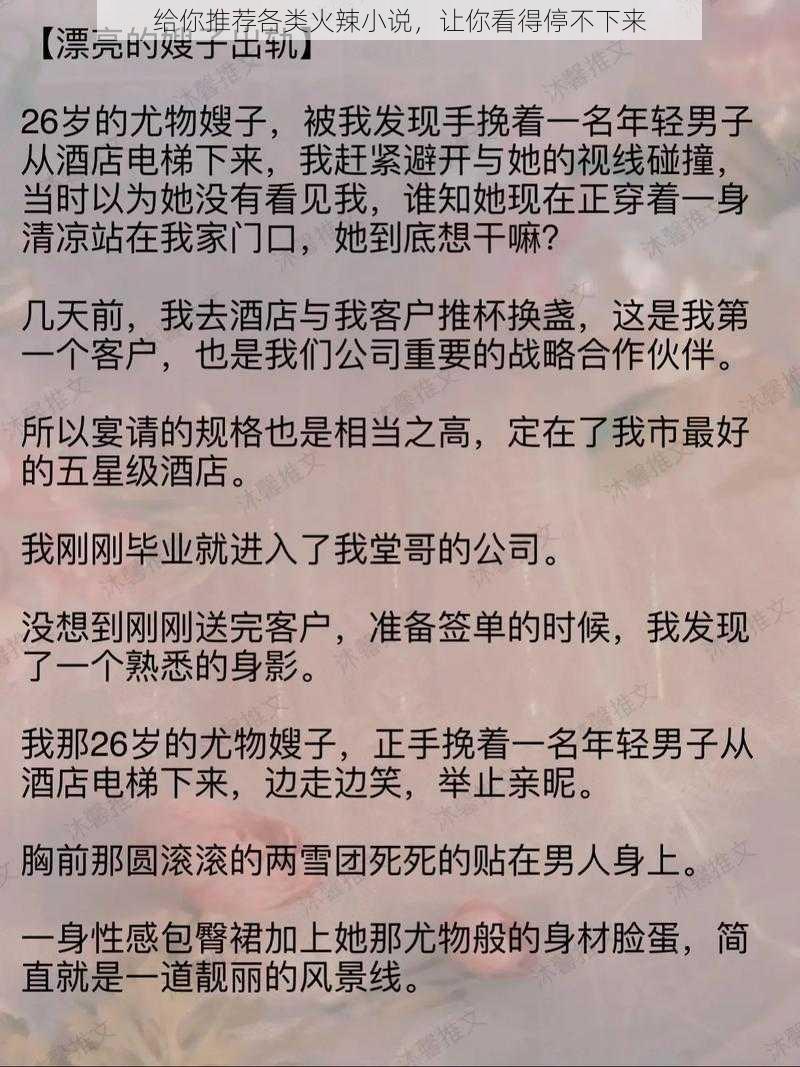 给你推荐各类火辣小说，让你看得停不下来