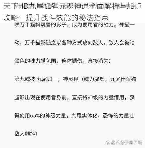 天下HD九尾狐狸元魂神通全面解析与加点攻略：提升战斗效能的秘法指点