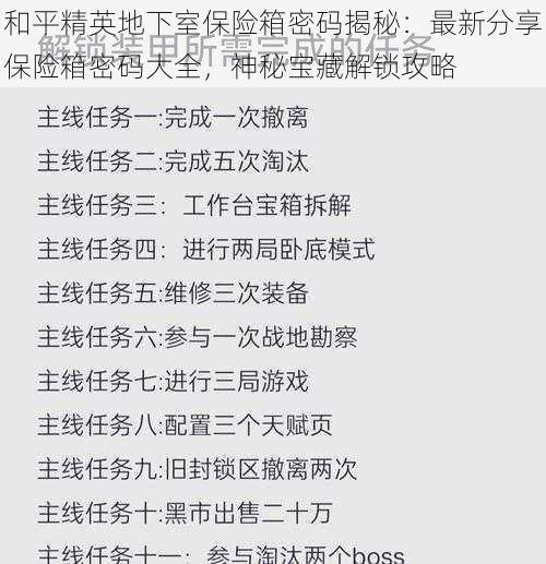 和平精英地下室保险箱密码揭秘：最新分享保险箱密码大全，神秘宝藏解锁攻略