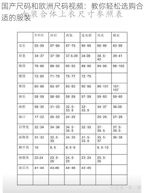 国产尺码和欧洲尺码视频：教你轻松选购合适的服装