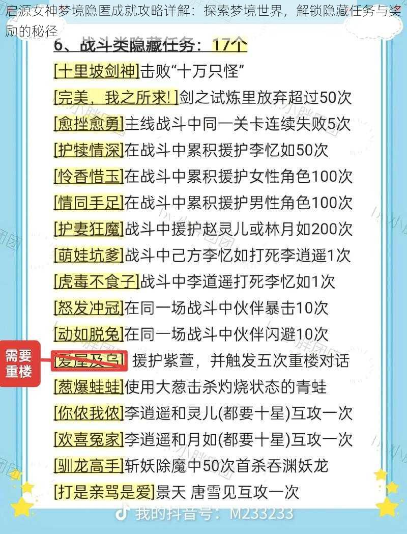 启源女神梦境隐匿成就攻略详解：探索梦境世界，解锁隐藏任务与奖励的秘径