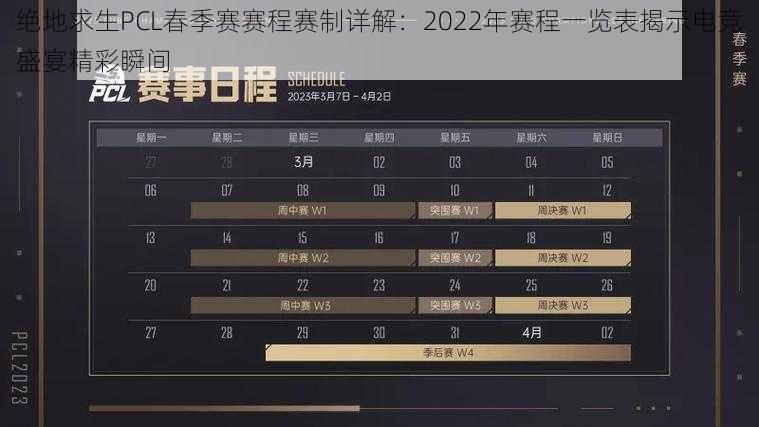 绝地求生PCL春季赛赛程赛制详解：2022年赛程一览表揭示电竞盛宴精彩瞬间